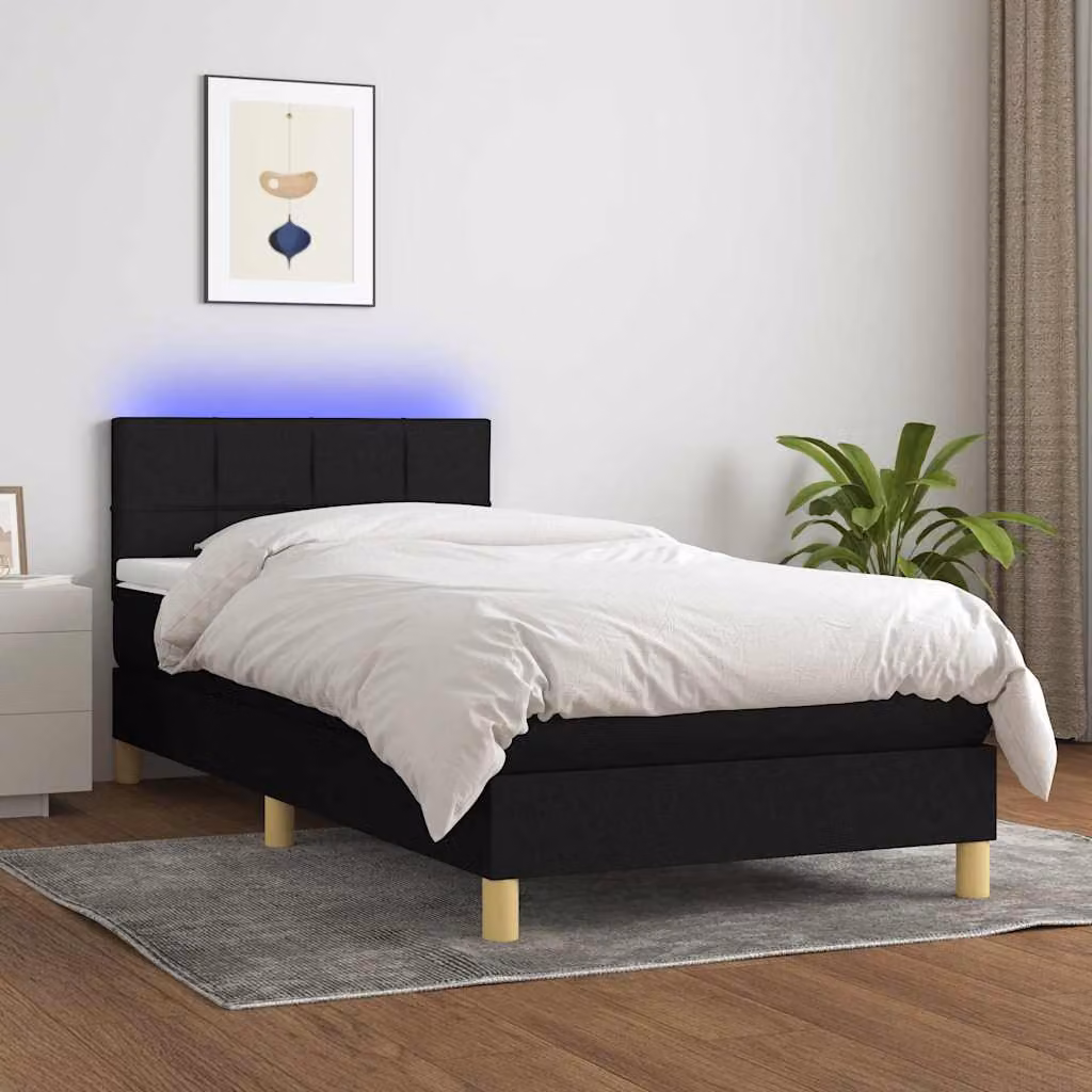 Letto a molle vidaXL con materasso e illuminazione LED, nero e bianco, L/P/H: 190 x 90 x 30 cm – 1