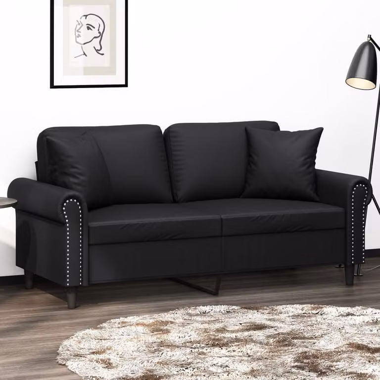 vidaXL Divano a 2 Posti Moderno in Similpelle Nero con Cuscini e Struttura in Metallo