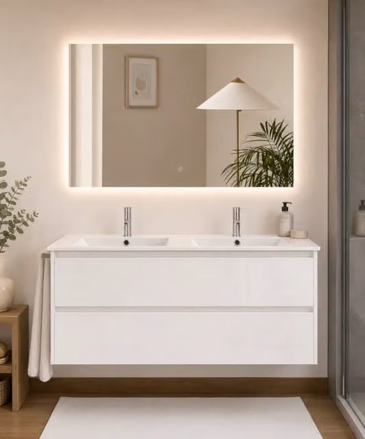 Mobile bagno con lavabo ORIGENBATH IBIZA senza specchio 120x45 cm doppio lavabo bianco