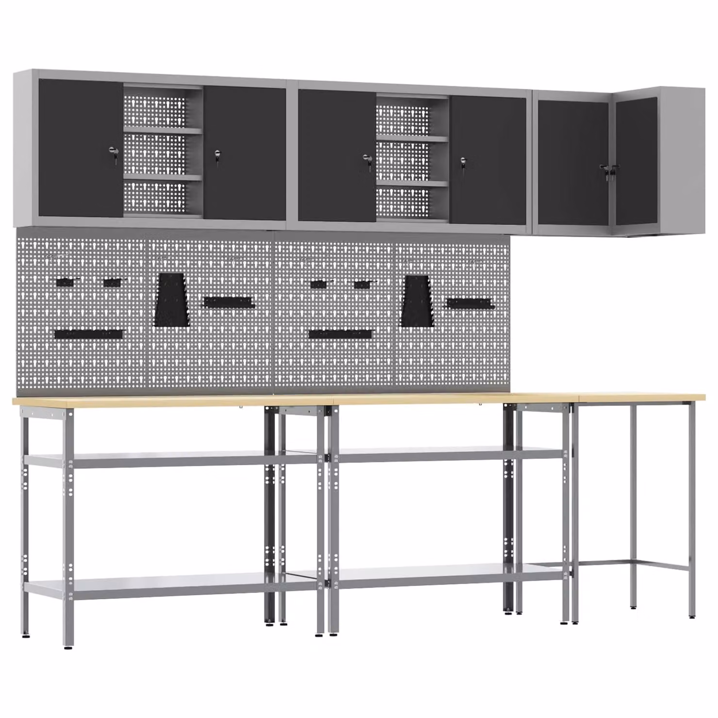 vidaXL Set di mobili da lavoro con lo scaffale 10 pz Nero e Grigio