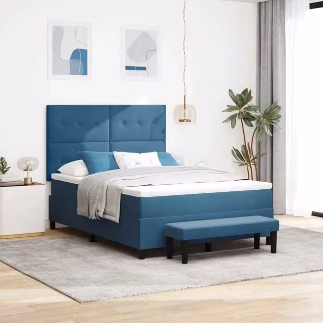 Letto moderno con testiera in velluto blu vidaXL L/P: 160 x 200 cm – 1