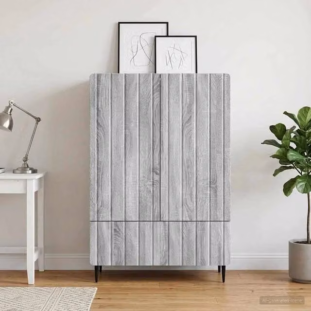 Credenza moderna vidaXL in legno MDF e metallo, Grigio, L 66 x P 34,5 x H 97 cm