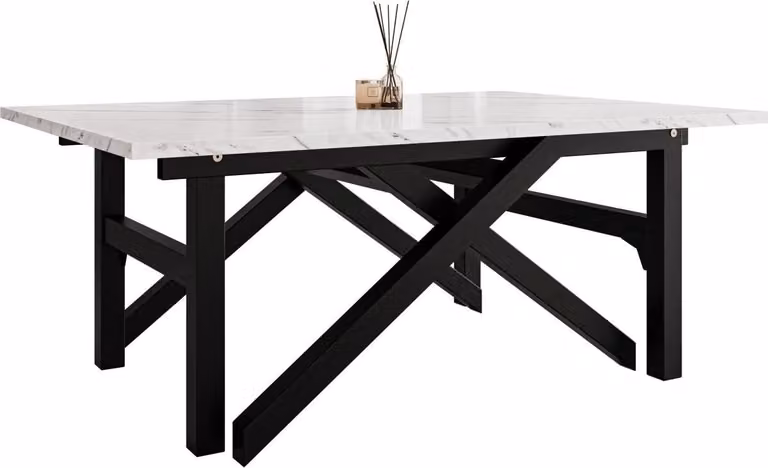 MIRJAN24 Tavolino e tavolo da pranzo Xena Bis, 2 in 1, struttura in acciaio (colore: nero / marmo bianco)
