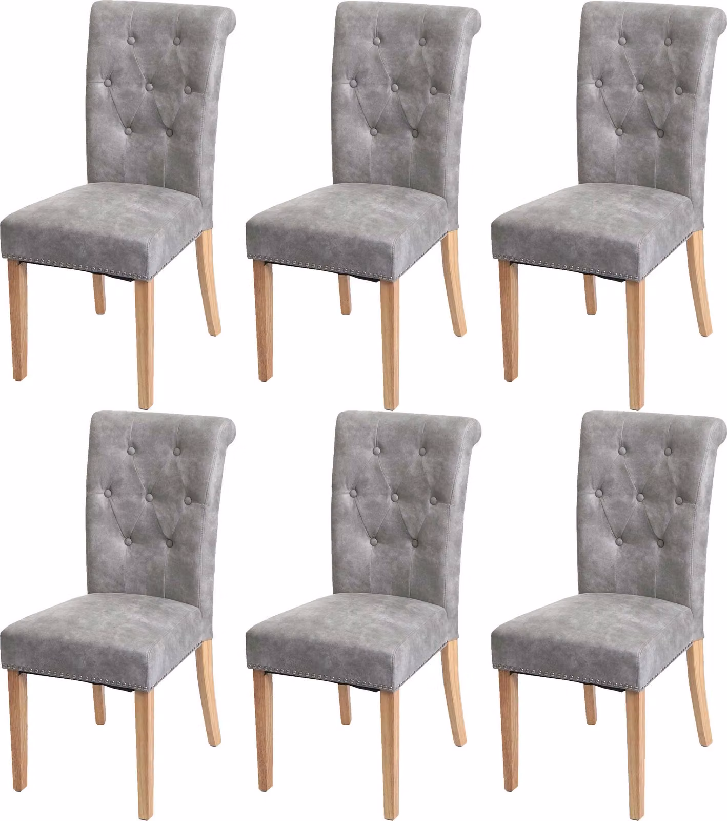 Set di 6 sedie da pranzo imbottite | A x L x P 98 x 47 x 62 cm | Altezza seduta 42 cm | Rivetti | Tessuto | Gambe chiare | Grigio chiaro | Sedia Sedia da cucina