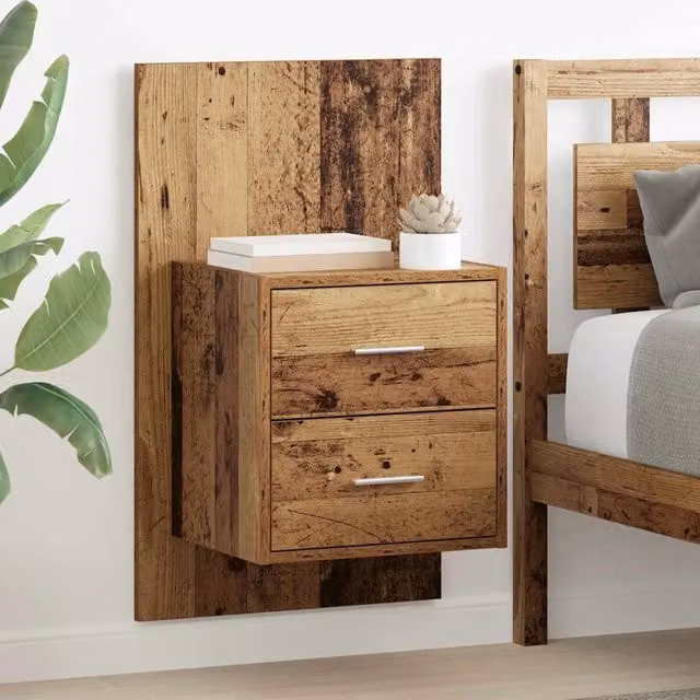 Set di 2 comodini sospesi vidaXL in legno effetto rustico marrone L/P/H: 32,5 x 48,5 x 80 cm – 1