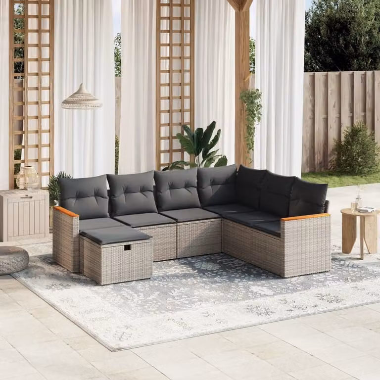 Maison Exclusive - Set da giardino 7 pezzi con cuscini in polyrattan grigio