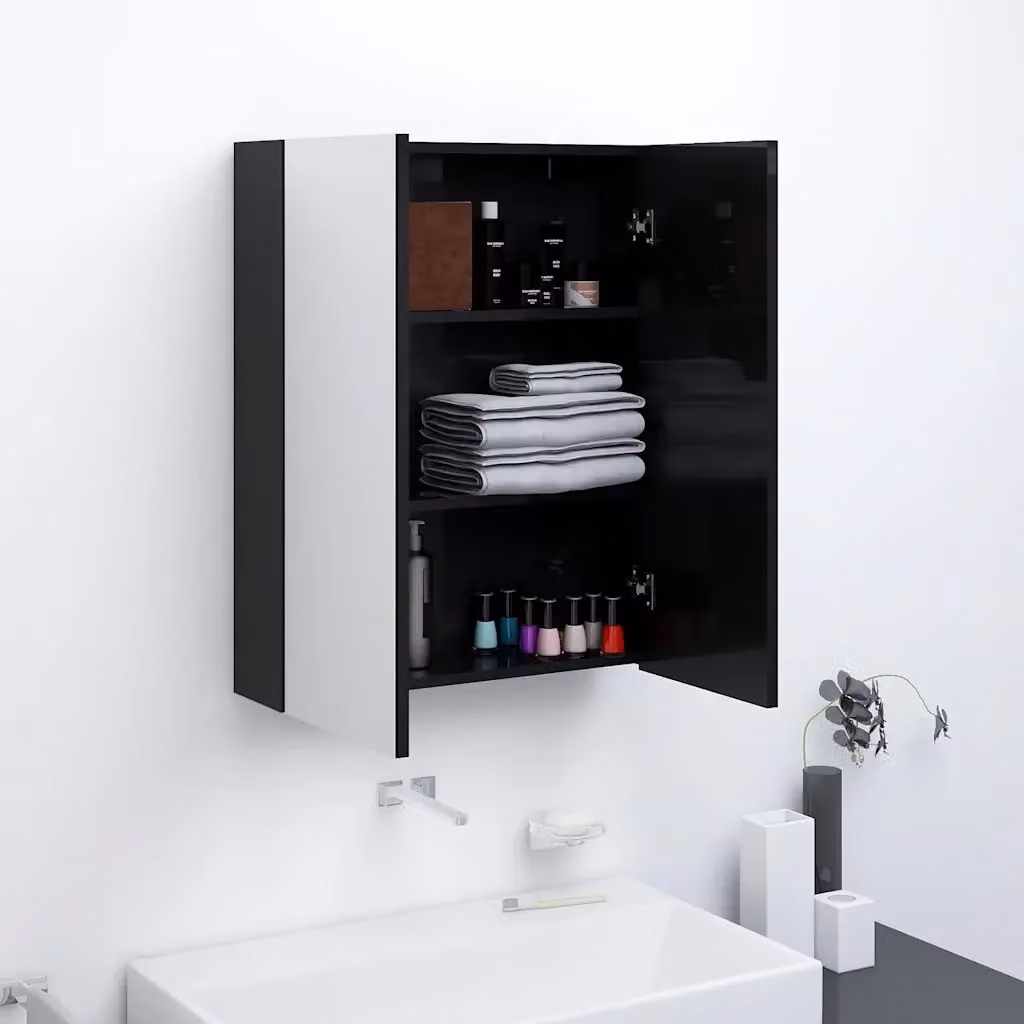 Armadietto da Bagno con Specchio DESIGN IN, Nero Lucido, L: 60 cm, P: 15 cm, H: 75 cm – 2