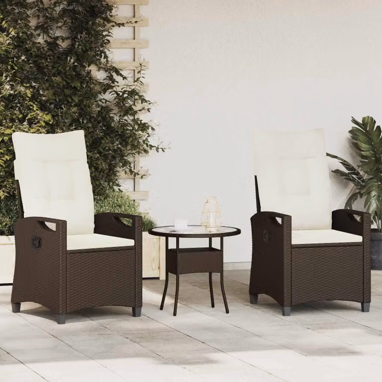 Set di 2 sedie da giardino vidaXL in acciaio verniciato a polvere e poliestere resistente ai raggi UV, colore marrone e beige, con braccioli, L: 56 cm, P: 60 cm, H: 112 cm
