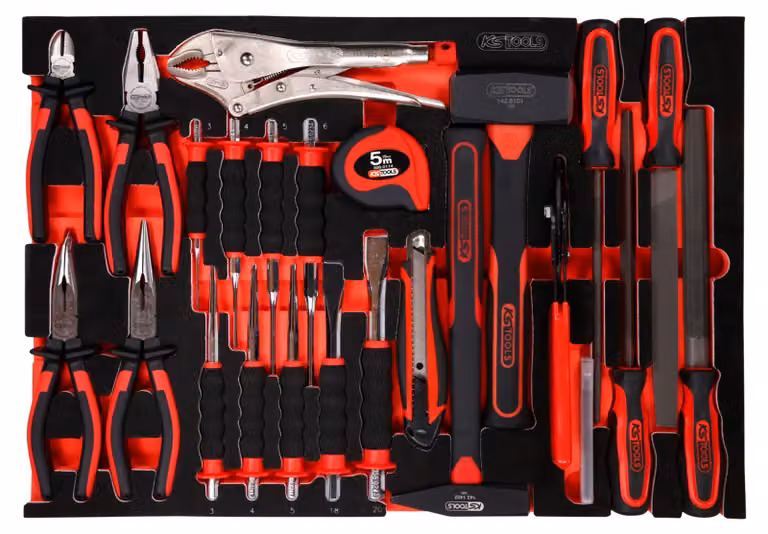 KS TOOLS Set di pinze / martello / e scalpello con inserto in schiuma 33 pz - 811.0033
