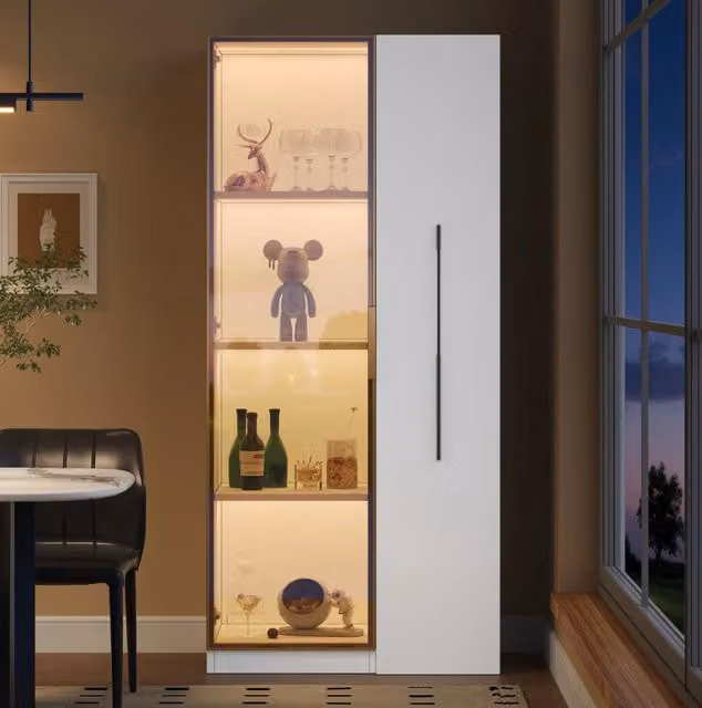 Vetrina bianca in MDF con ante in vetro e LED, 70×40×160 cm