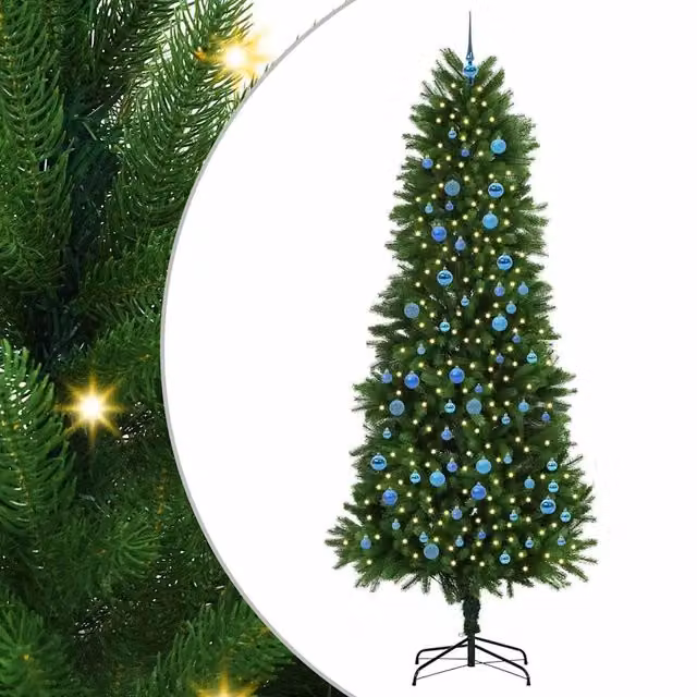 Albero di Natale moderno verde con 300 LED luce bianca calda e supporto in plastica, Altezza: 240 cm – 1