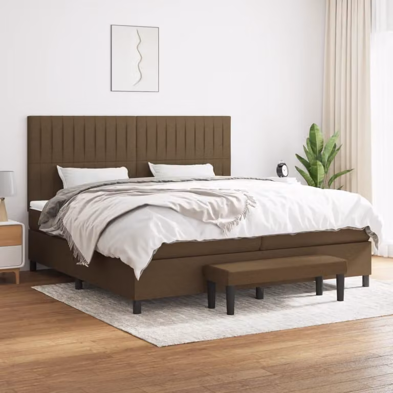 The Living Store Letto a molle con materasso marrone scuro 200x200 cm in tessuto