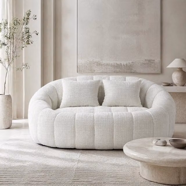 Divano sacco con schienale e braccioli; ciniglia beige; imbottitura in schiuma; 150 × 95 × 63 cm