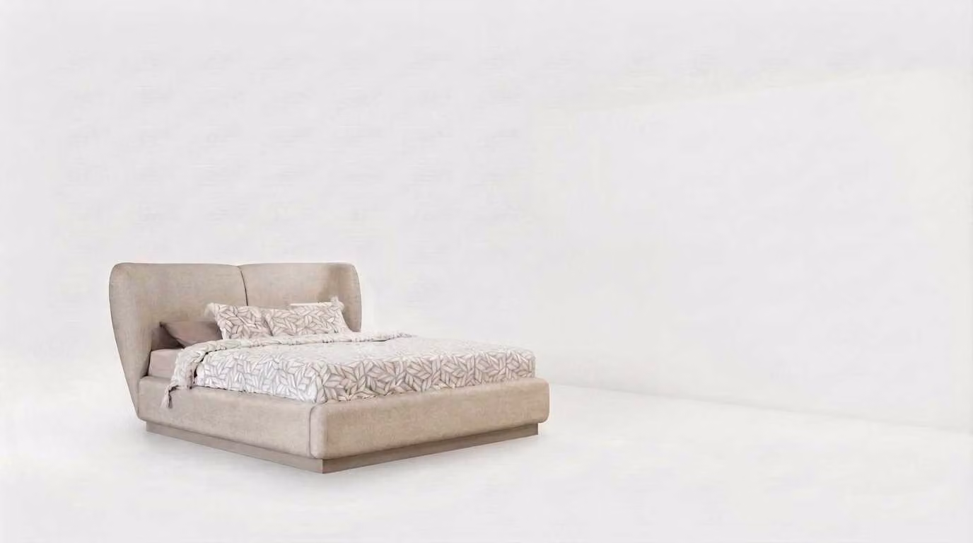 Letto imbottito moderno, beige, matrimoniale, per la camera da letto