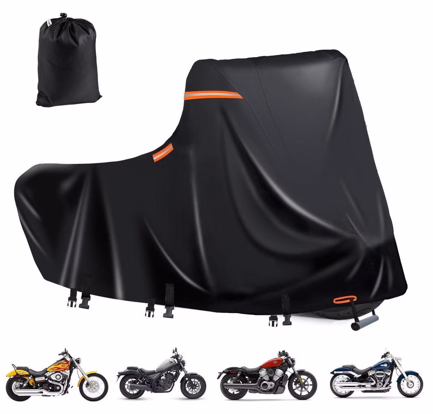 Copertura per moto da esterno, taglia XL, 218x99x129 cm, colore nero, realizzata in tessuto Oxford 600D, impermeabile, con sistema di ventilazione e riflettori