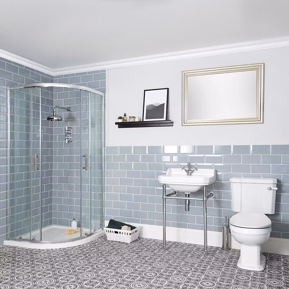 Set Bagno con Box Doccia Angolare, Sanitario WC Monoblocco e Lavabo a Consolle - Richmond