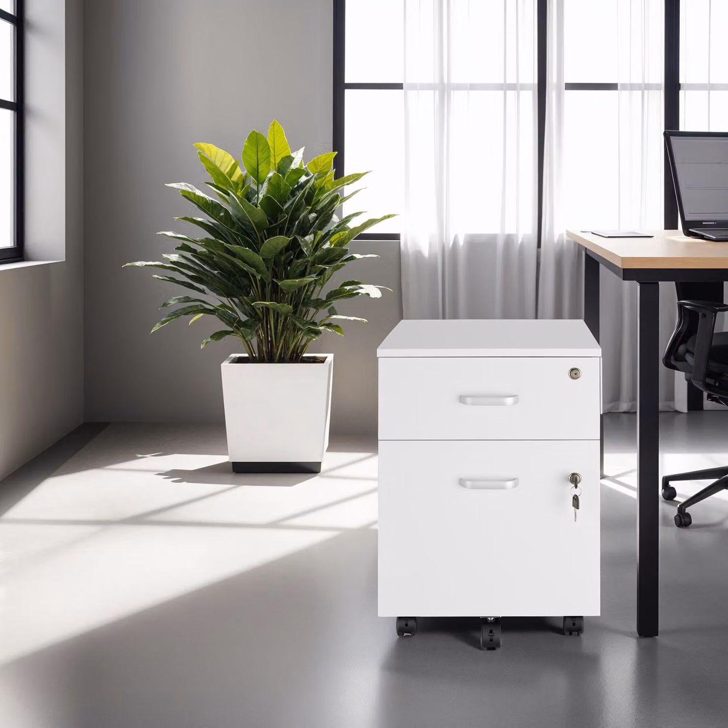 Cassettiera con ruote e serratura Vagur TecTake GmbH, bianco – 3