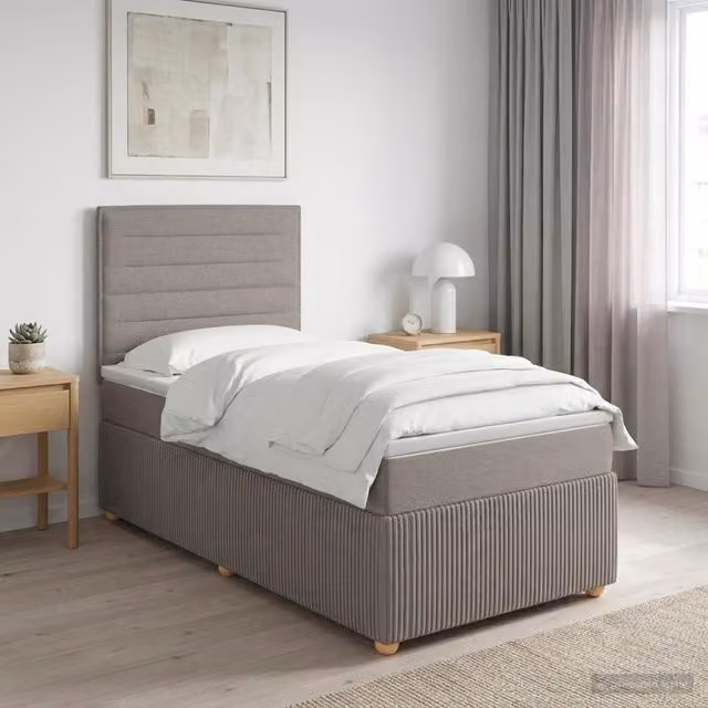 Letto box spring con materasso vidaXL in tessuto beige e grigio L/P: 100 x 200 cm