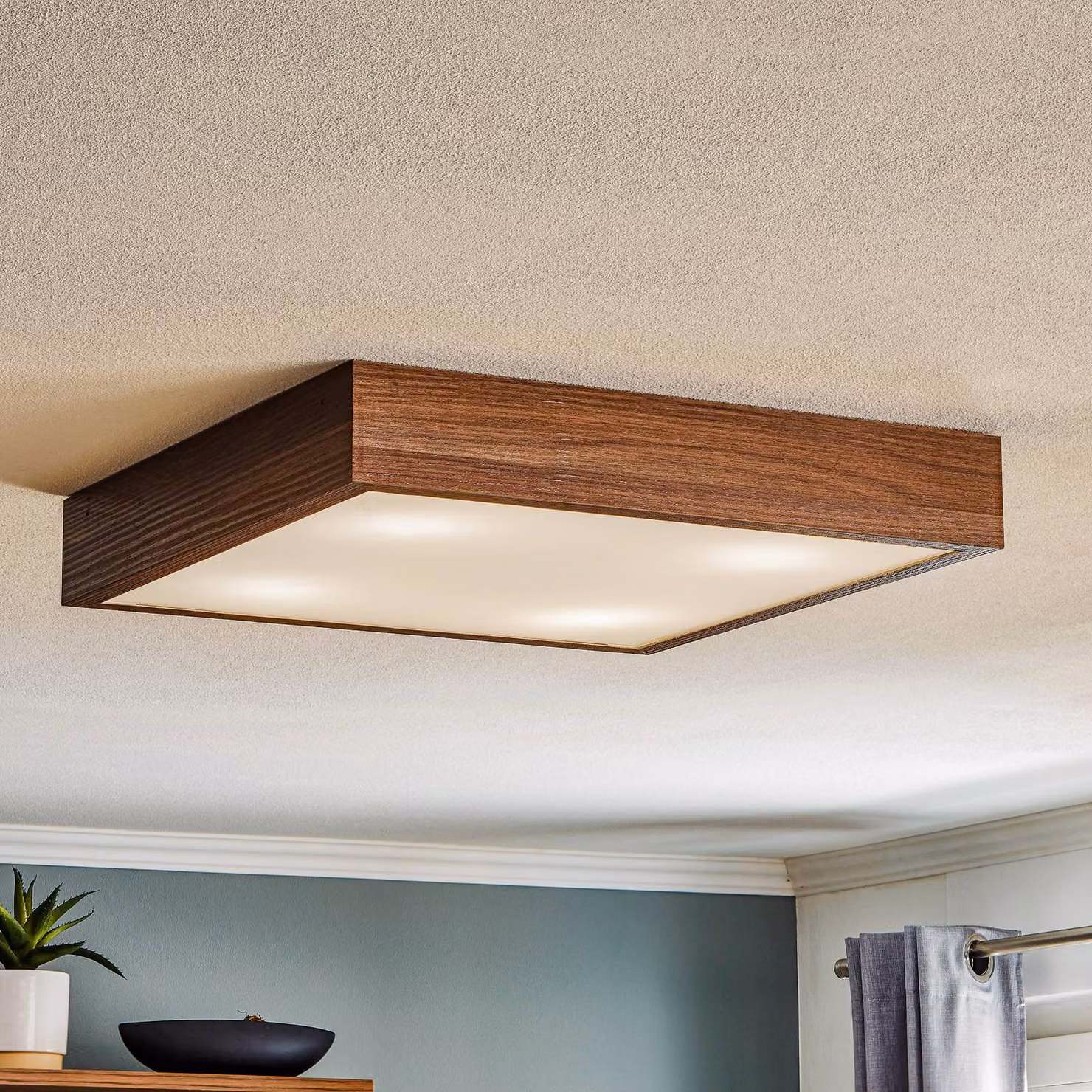 Plafoniera soffitto Tromsö Argon, dimmerabile, Legno scuro, Soggiorno / Sala da pranzo, Legno, Plafoniera