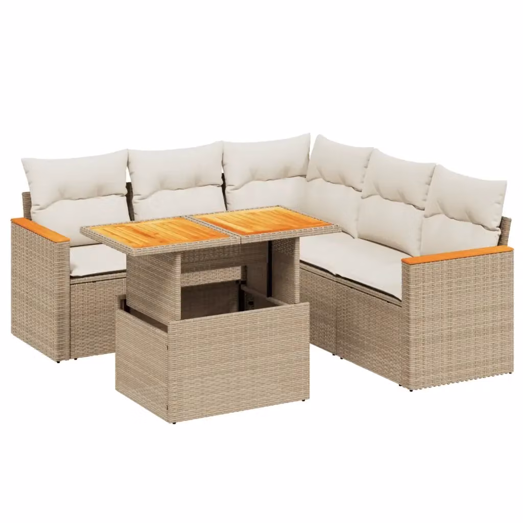 Set Divano da Giardino a L VIDAXL in Polyrattan con Cuscini Beige, 6 Posti – 2
