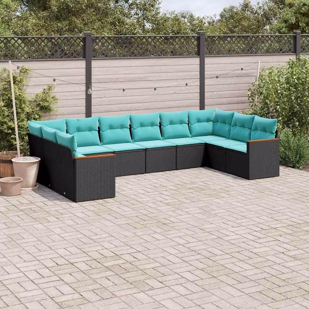 Set di divani da giardino vidaXL in polyrattan nero con cuscini e struttura in acciaio, composizione a forma di U per esterno