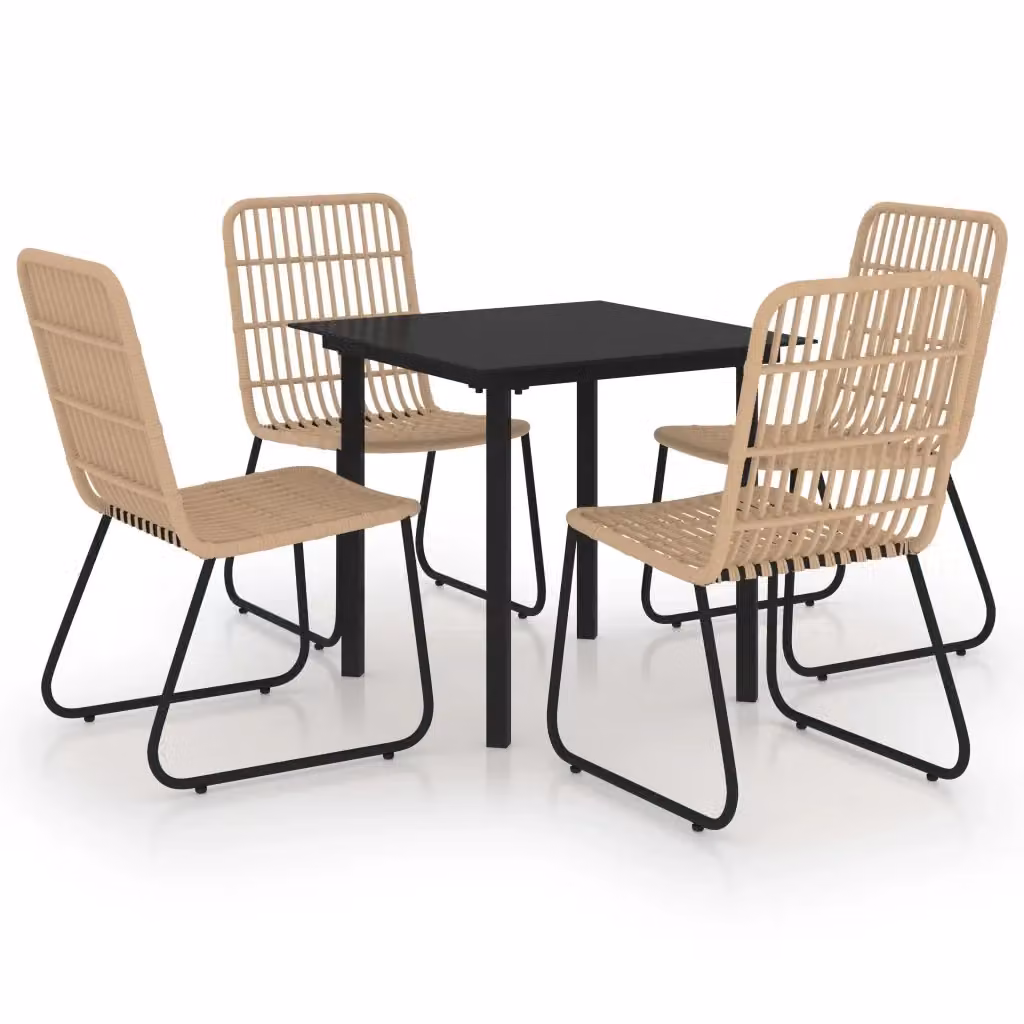 Set da pranzo da giardino vidaXL in 5 pezzi in polyrattan e vetro marrone e nero – 2