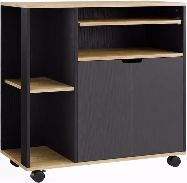 Mobile contenitore Chicfurn con ruote e ripiano regolabile per cucina e soggiorno, nero, L: 80 cm, P: 40 cm, H: 82 cm