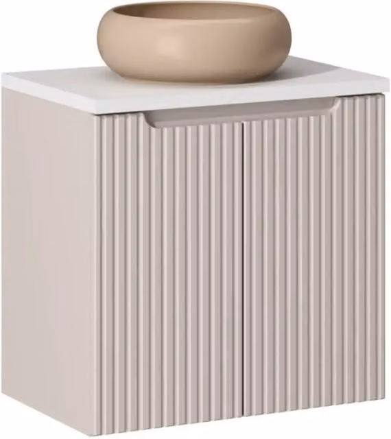 Insieme VANO cachemire e bianco 60cm: mobile sotto lavabo con armadietti + piano per lavabo + lavabo da appoggio marrone cappuccino
