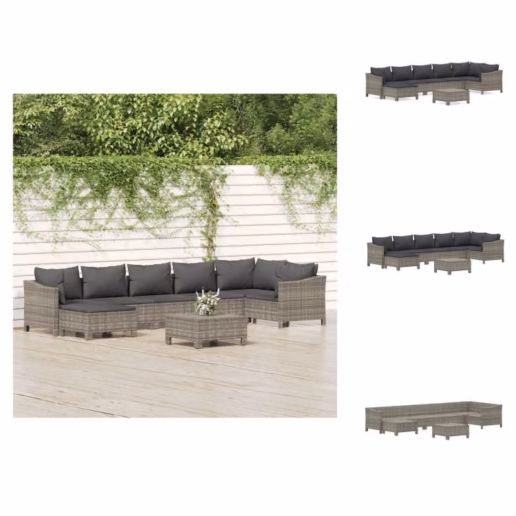 vidaXL set salotto da giardino 8 pezzi con cuscini in poly rattan grigio - Set di mobili da giardino