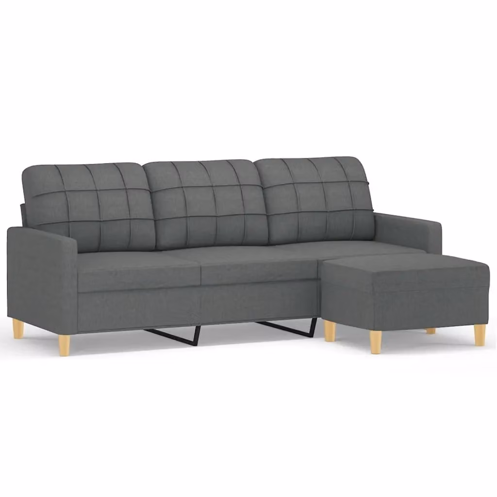 vidaXL Divano a 3 Posti Moderno con Poggiapiedi in Tessuto Grigio L: 198 x P: 80 x H: 77 cm – 2
