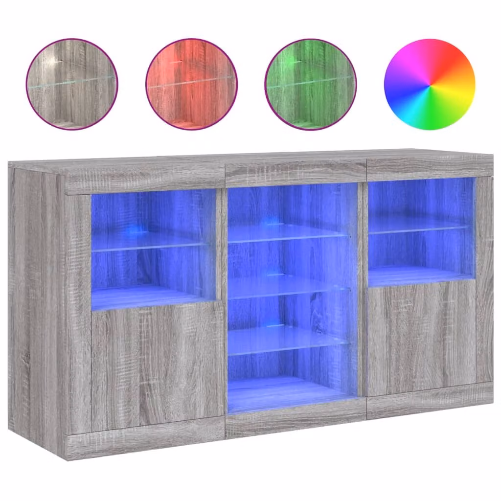 Credenza con Luci LED Grigio Sonoma 123x37x67 cm