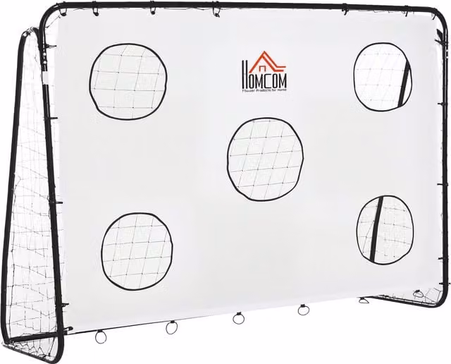 Porta da calcio HOMCOM per adulti e bambini con rete in PE, in metallo e tessuto Oxford, bianco e nero, L 240 x P 88 x H 171.5 cm – 1