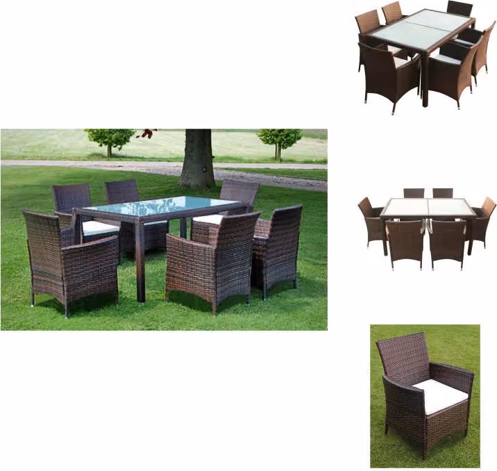 vidaXL set da pranzo da giardino 7 pezzi con cuscini in poly rattan marrone - Set di mobili da giardino