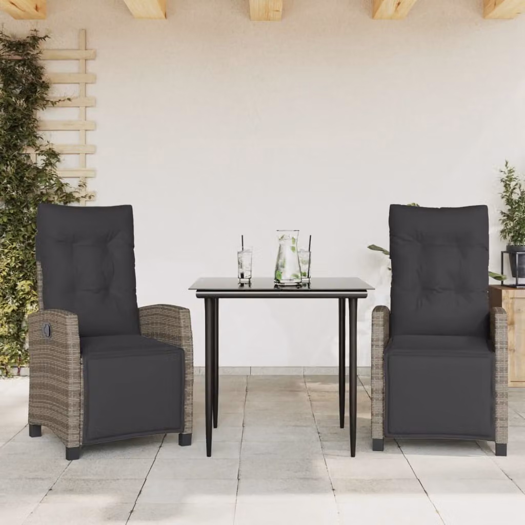 Maison Exclusive - Set da pranzo da giardino 3 pezzi con cuscini grigio in polyrattan