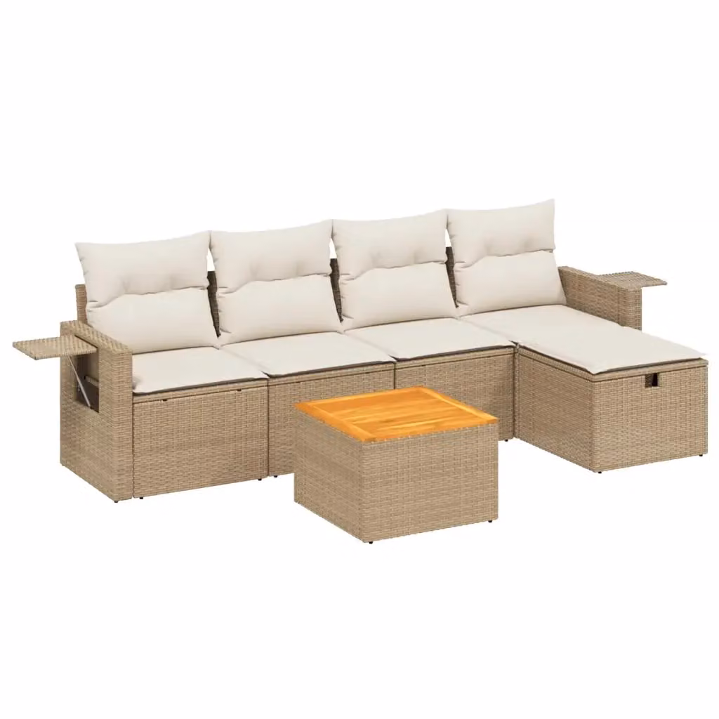 Set Divano da Giardino 6 pz vidaXL con Cuscini Beige e Tavolino, Design Moderno a L in Polyrattan e Acciaio – 2