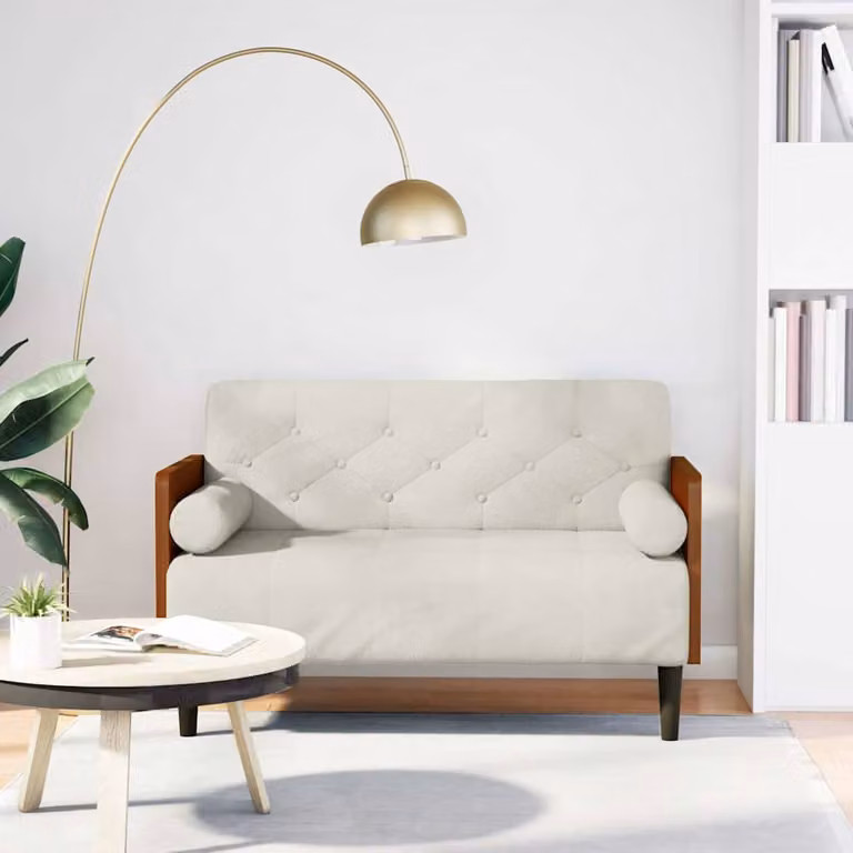 vidaXL Divanetto Moderno in Velluto Beige con Cuscini Bolster, L: 110 cm