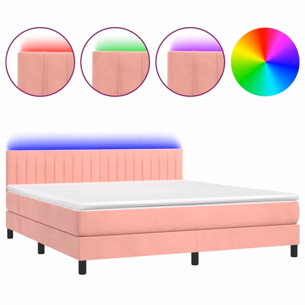 Letto a Molle con Materasso e LED vidaXL in Velluto Rosa, L/P/H: 180 x 200 x 78 cm – 2