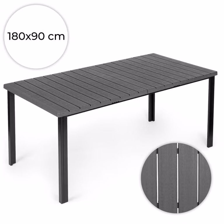 Grande tavolo da giardino per 8 persone, 180×90 cm, in HDPE grigio