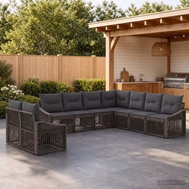 Set Divano da Giardino 9 pz Grigio polyrattan 3436046