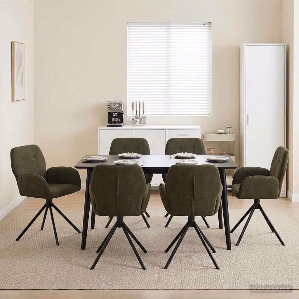 Set di 6 sedie da pranzo girevoli vidaXL in pelle scamosciata sintetica verde con braccioli e base in metallo per cucina e sala da pranzo
