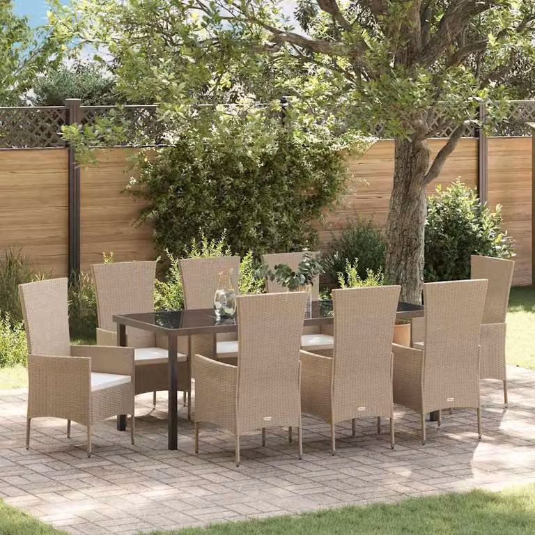 Maison Exclusive - Set da pranzo per esterno, 9 pezzi, rattan sintetico beige
