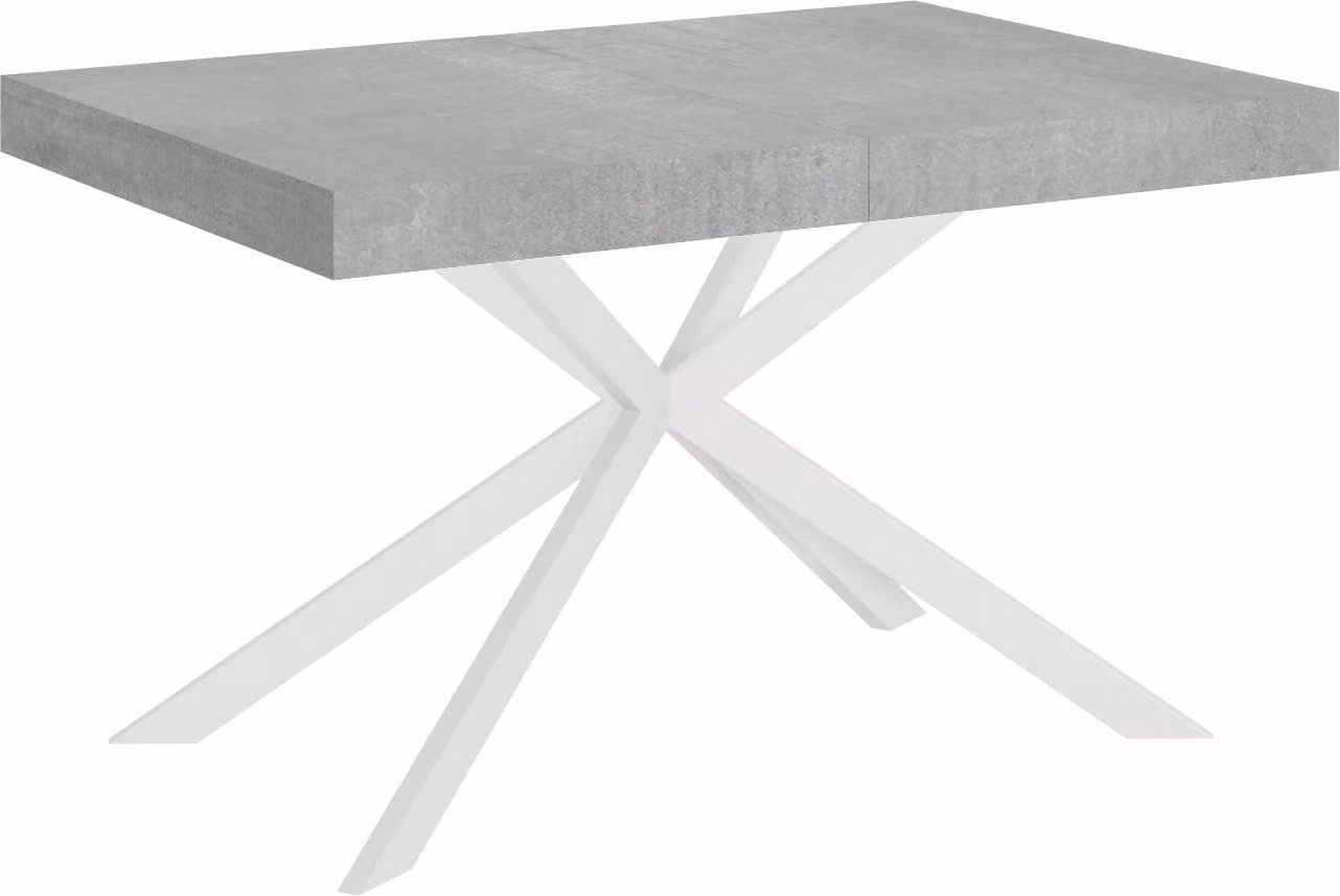 ITYHOME - Tavolo allungabile 140/224x80 cm Plaker cemento gambe bianche
