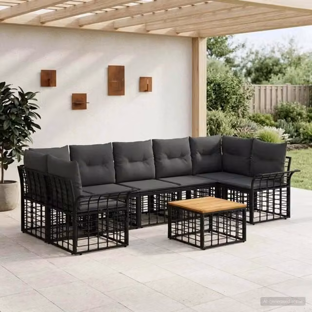 Set di divani da esterno 8 pz Nero e Grigio scuro polyrattan 3437649