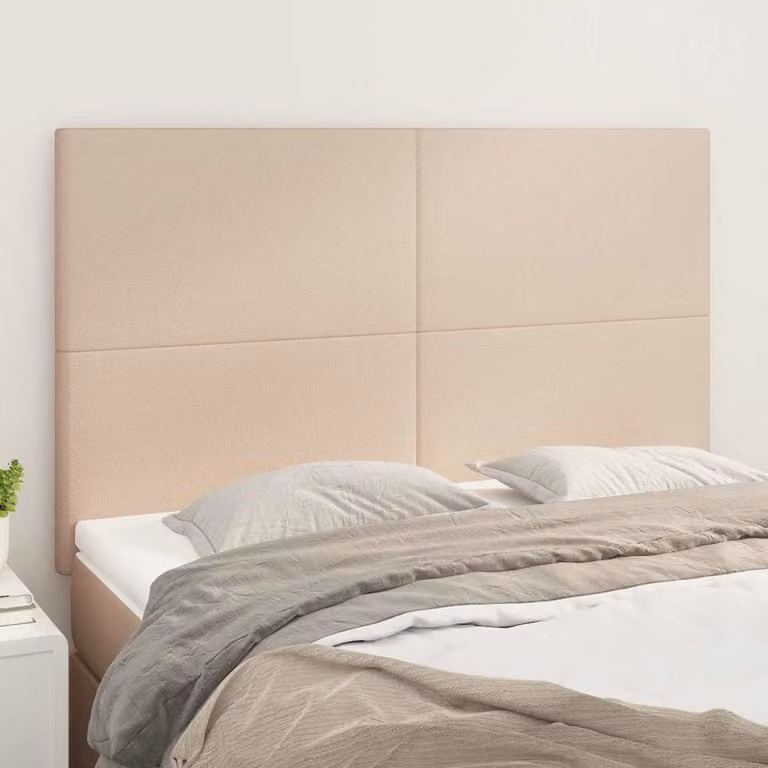 Testiera per letto vidaXL in similpelle color cappuccino, L: 144 cm, P: 5 cm, H: 118/128 cm