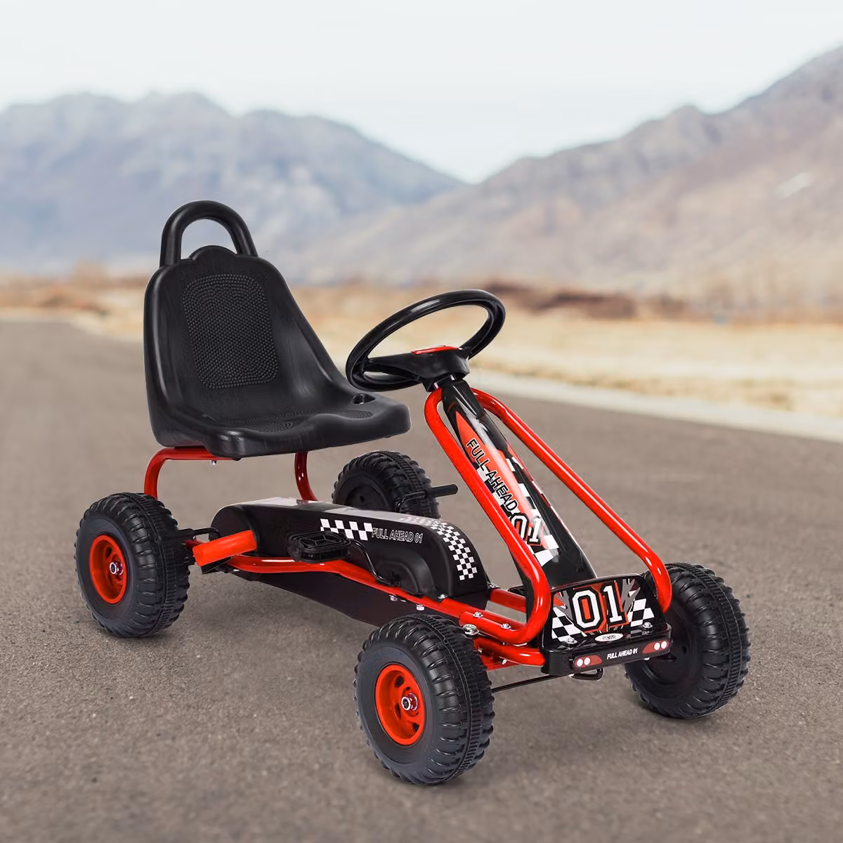 Go kart a pedali Costway per bambini con sedile regolabile e freno a mano, Rosso