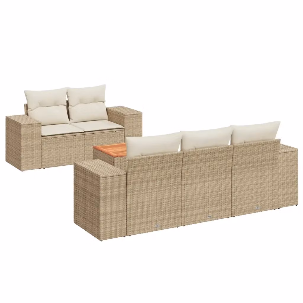 vidaXL Set Divano da Giardino a L composto da 6 pezzi in Polyrattan con Cuscini Beige e Tavolino da Caffè – 2