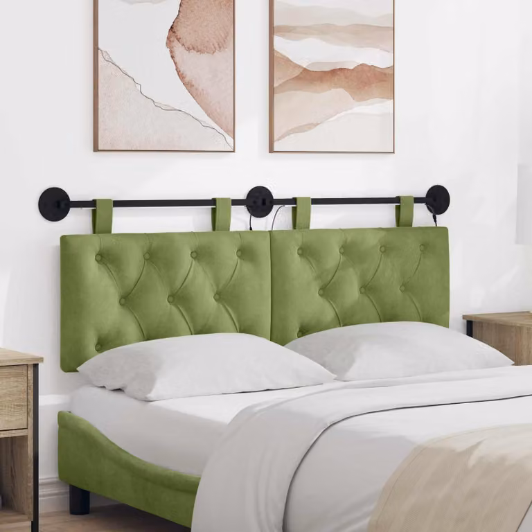 Testiera per letto sospesa vidaXL in velluto verde con illuminazione integrata L: 130 cm, H: 55 cm, P: 7 cm