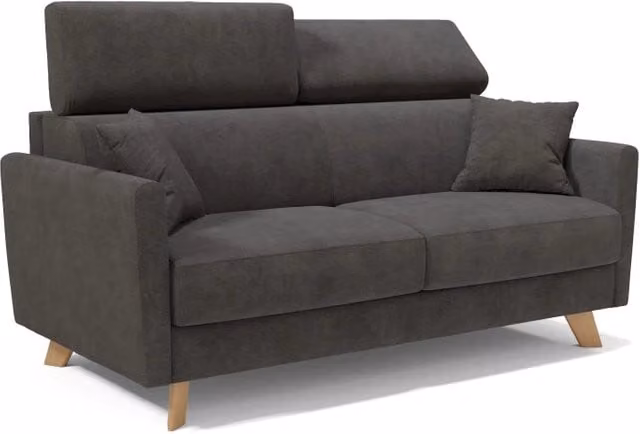 Divano letto matrimoniale Francy Divani.Store in tessuto impermeabile antracite con poggiatesta regolabili, L: 160 cm, L/P/H: 160 x 200 cm