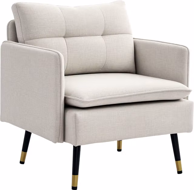 Poltrona da salotto moderna HOMCOM rivestita in tessuto beige con braccioli imbottiti e struttura in metallo H: 80 cm, L: 76 cm, P: 68 cm