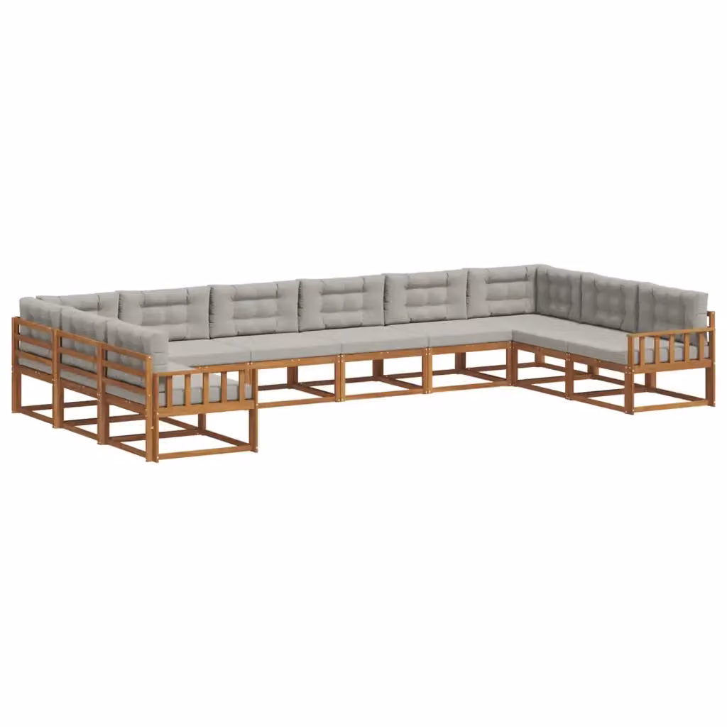 Set di divani da esterno a forma di U vidaXL in legno di acacia con cuscini grigi – 2